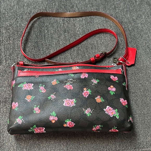 Coach Black and Red Floral Crossbody Bag - Picture 1 of 7